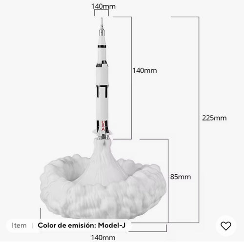 Lampara de mesa LED con forma de cohete y lanzadora espacial